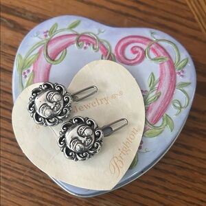 Pair of Vintage BRIGHTON Silver Sun Face Hair Barrettes